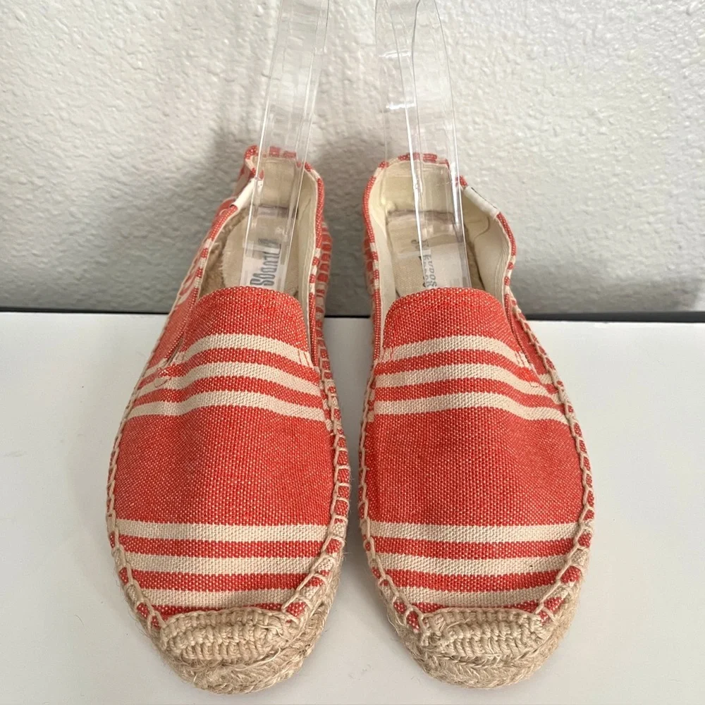 Soludoes Espadrille Slip On Coral White Striped Canvas Shoes Size 6